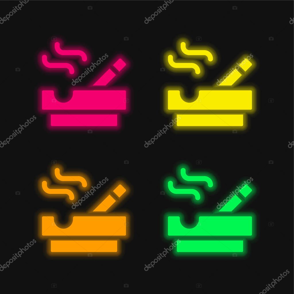Ashtray four color glowing neon vector icon