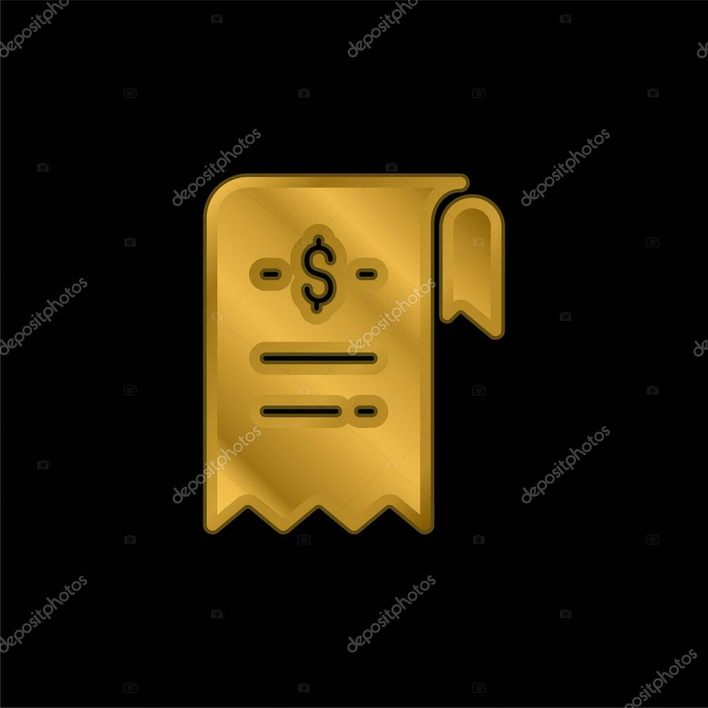 Bill gold plated metalic icon or logo vector