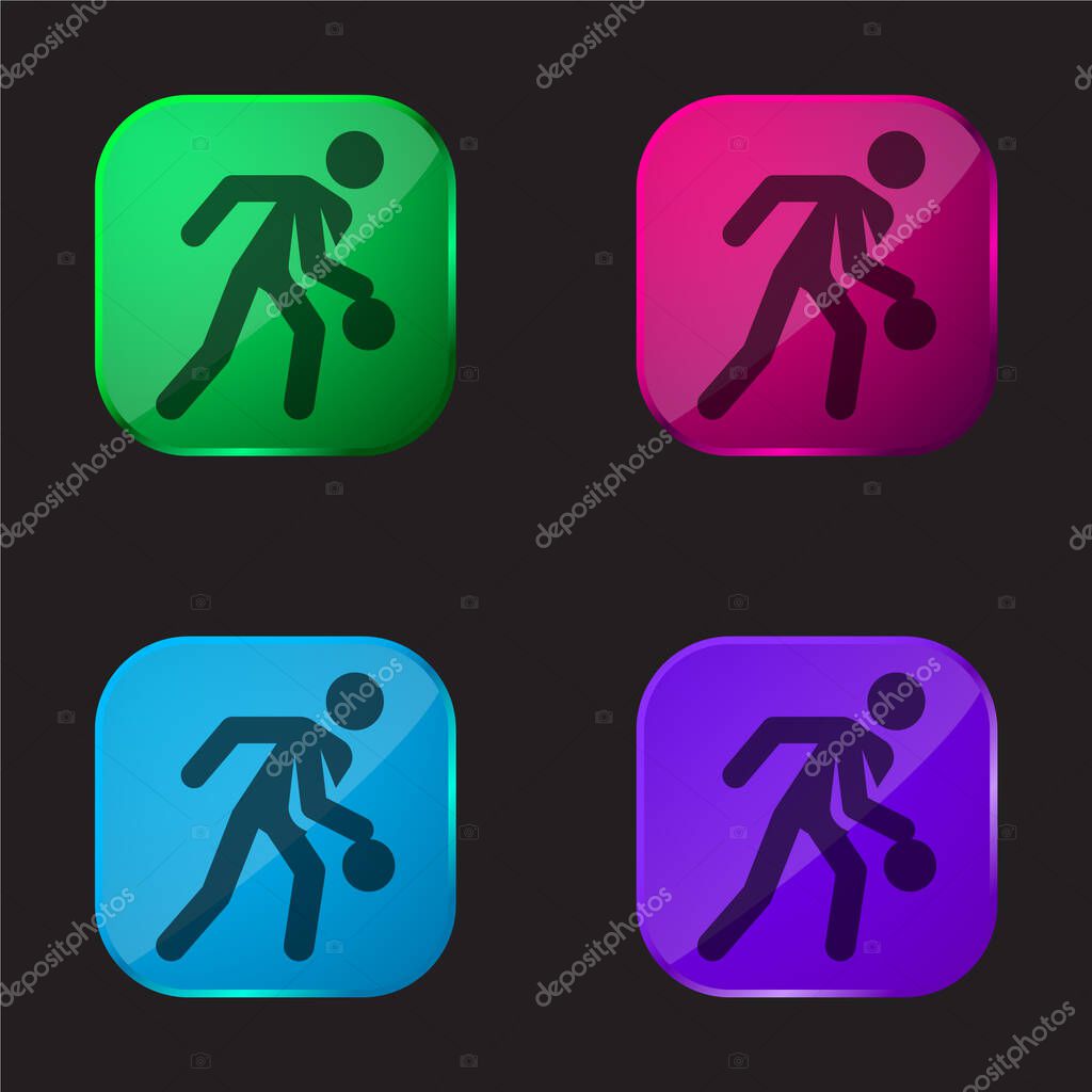 Basketball Player four color glass button icon