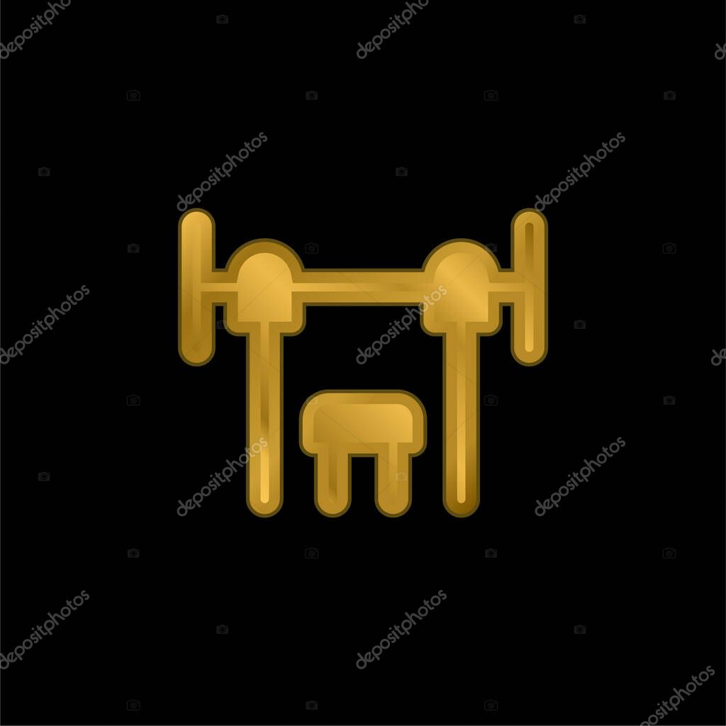 Bench Press gold plated metalic icon or logo vector