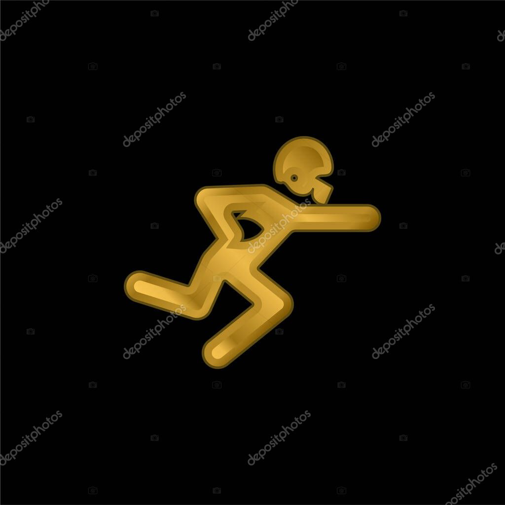American Football Player Running With The Ball gold plated metalic icon or logo vector