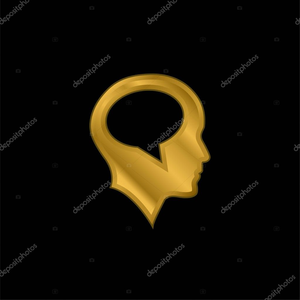 Bald Head With Speech Bubble Inside gold plated metalic icon or logo vector