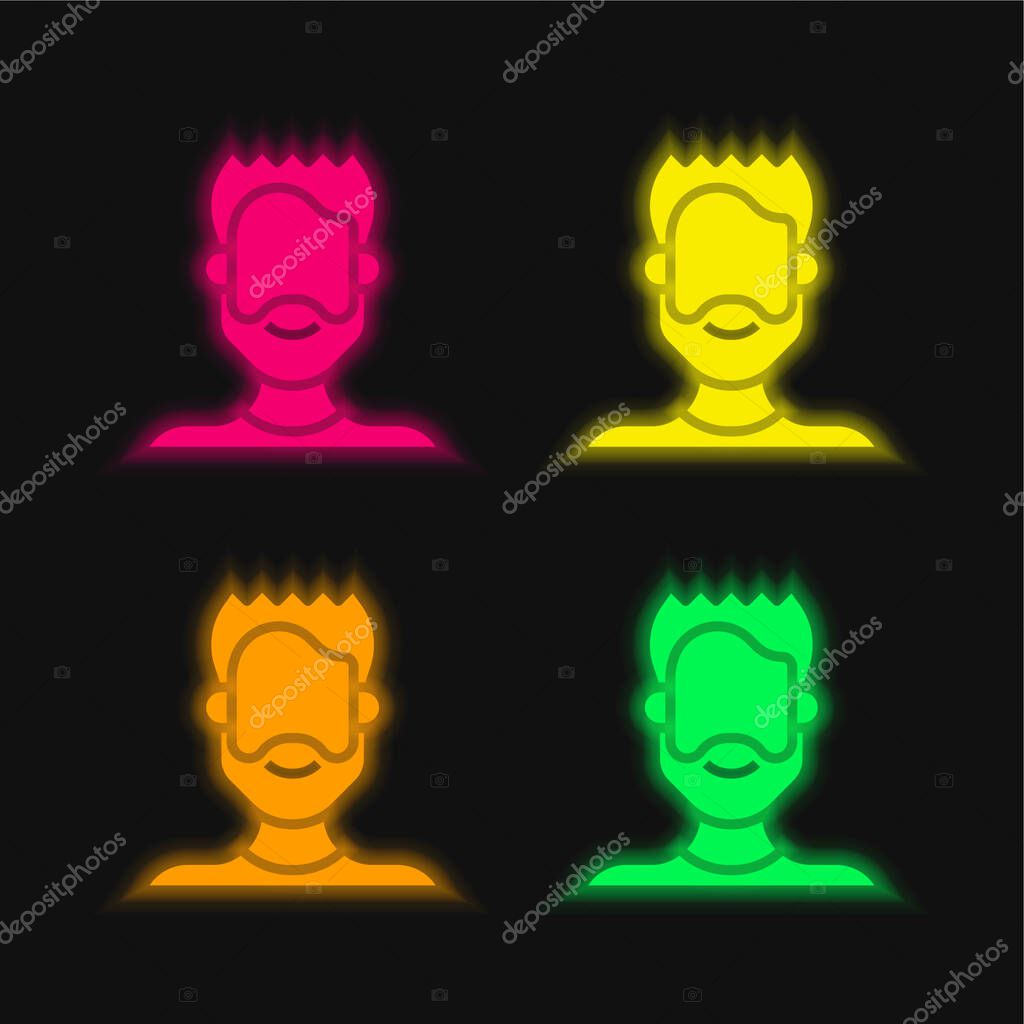 Beard four color glowing neon vector icon