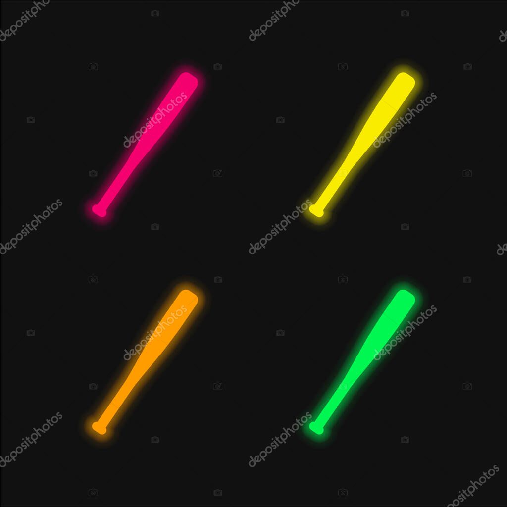 Baseball Bat Silhouette four color glowing neon vector icon