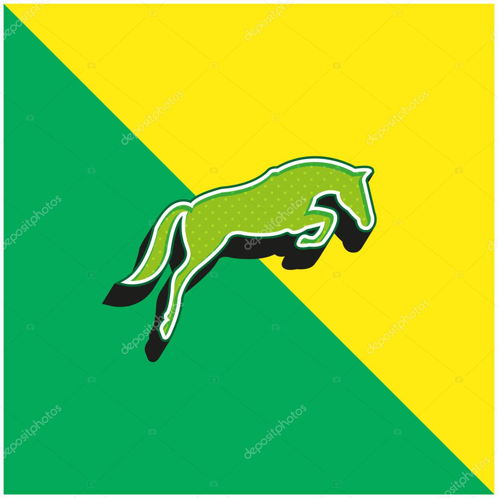 Black Jumping Horse With Face Looking To The Ground Green and yellow modern 3d vector icon logo