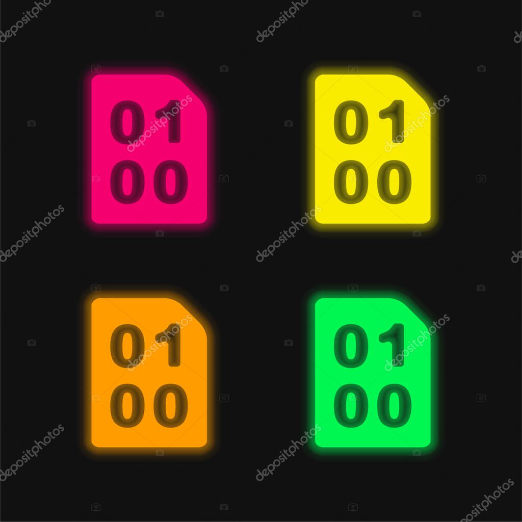 Binary Code With Zeros And One four color glowing neon vector icon