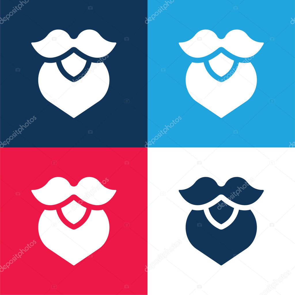 Beard blue and red four color minimal icon set