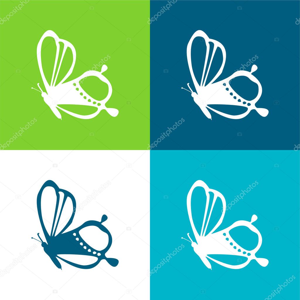 Beauty On Butterfly Side View Design Flat four color minimal icon set