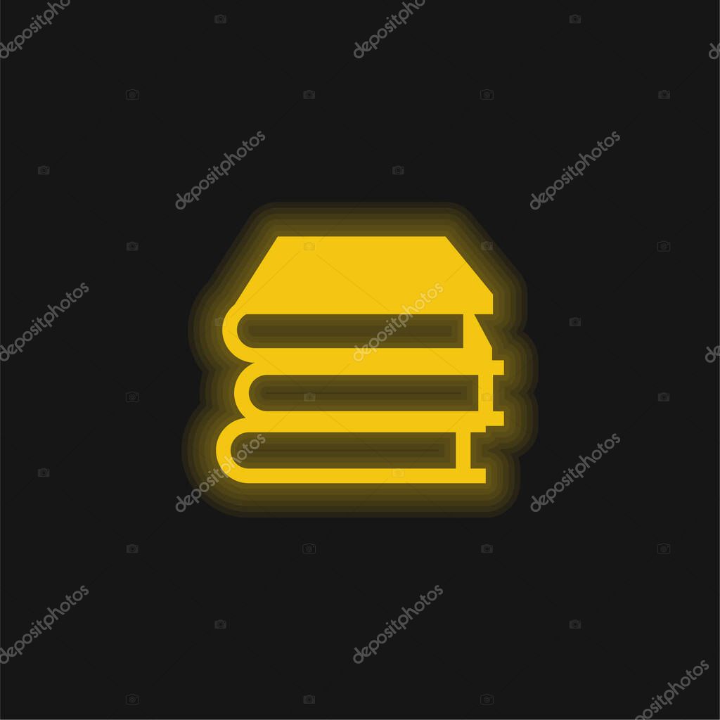 Books Stack yellow glowing neon icon