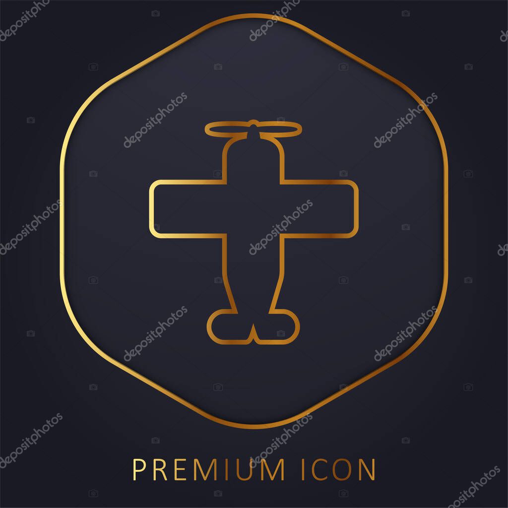 Airplane With One Helix golden line premium logo or icon