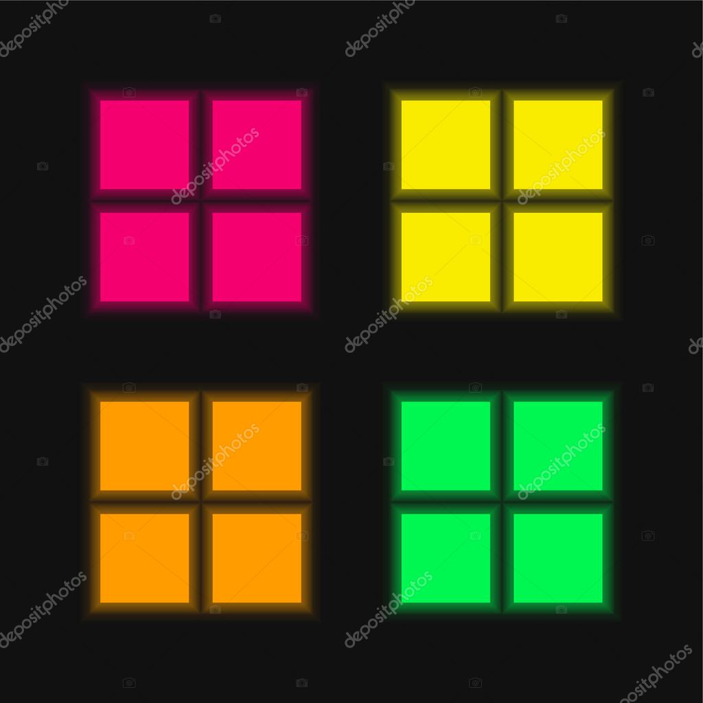 4 Black Squares four color glowing neon vector icon