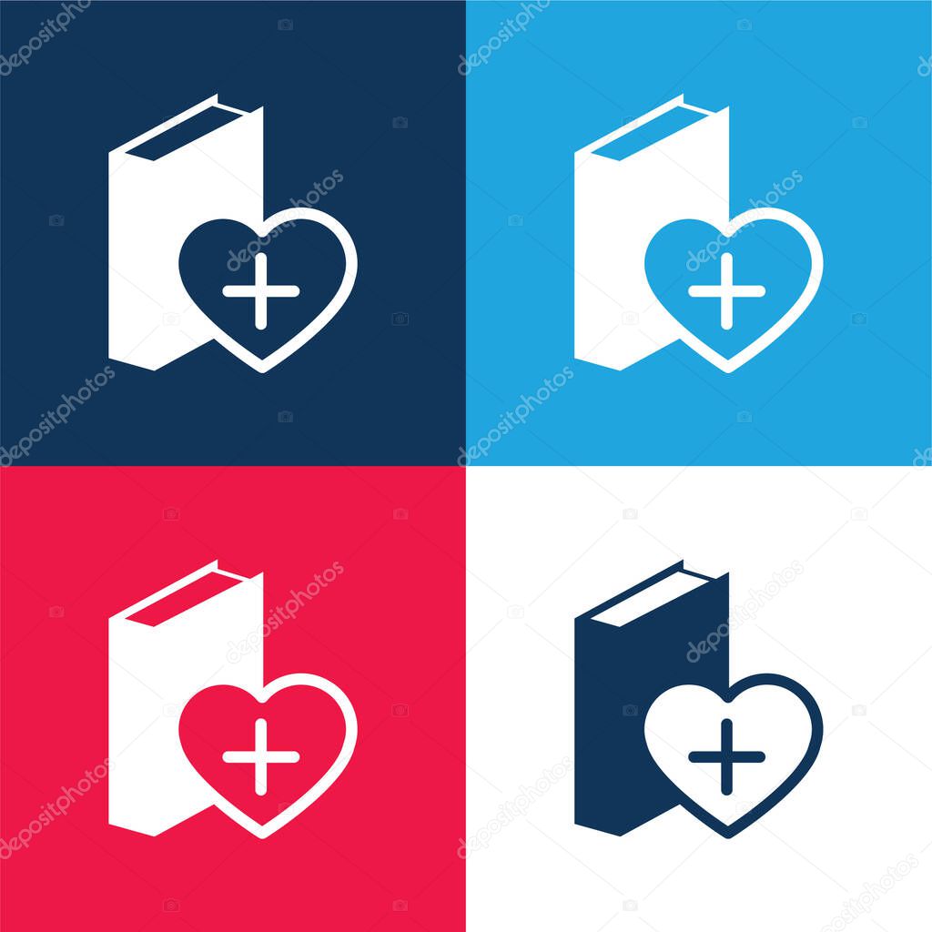 A Heart Beside The Book blue and red four color minimal icon set