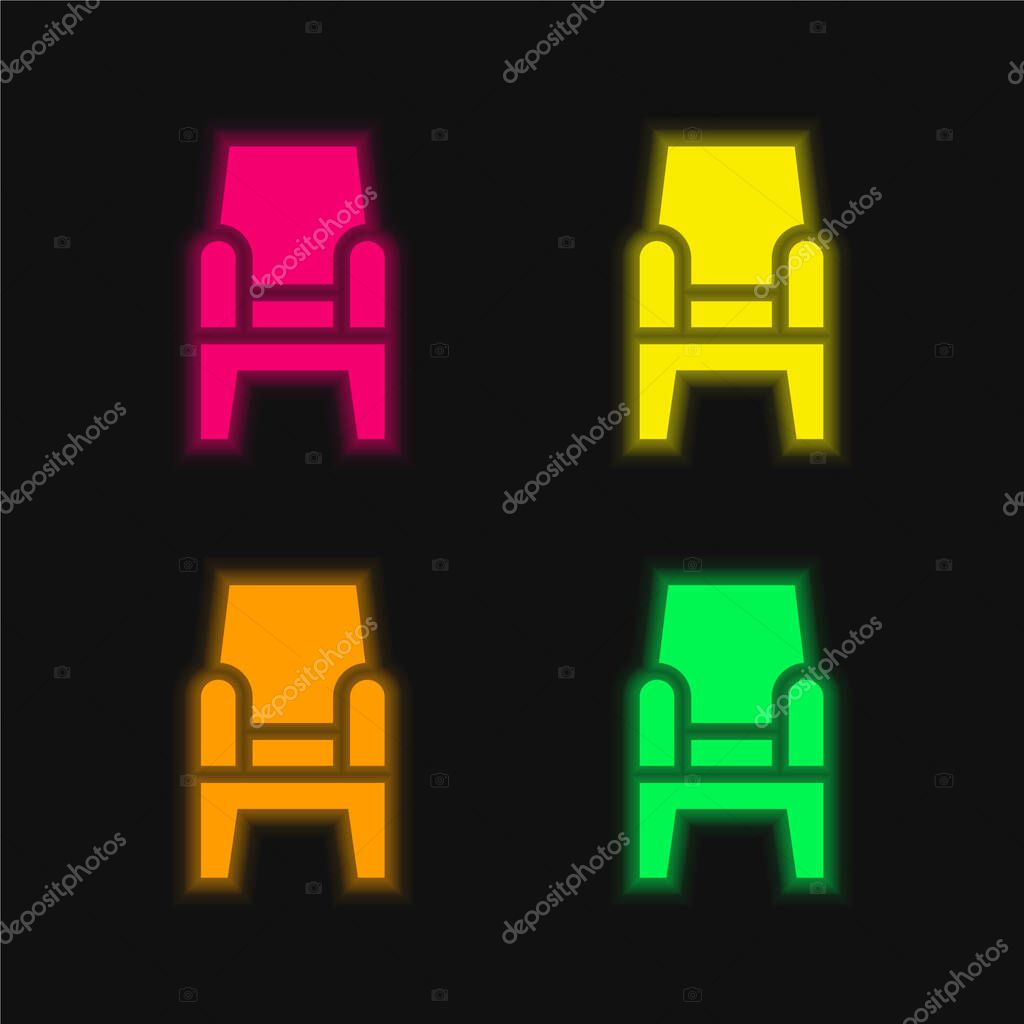 Armchair four color glowing neon vector icon