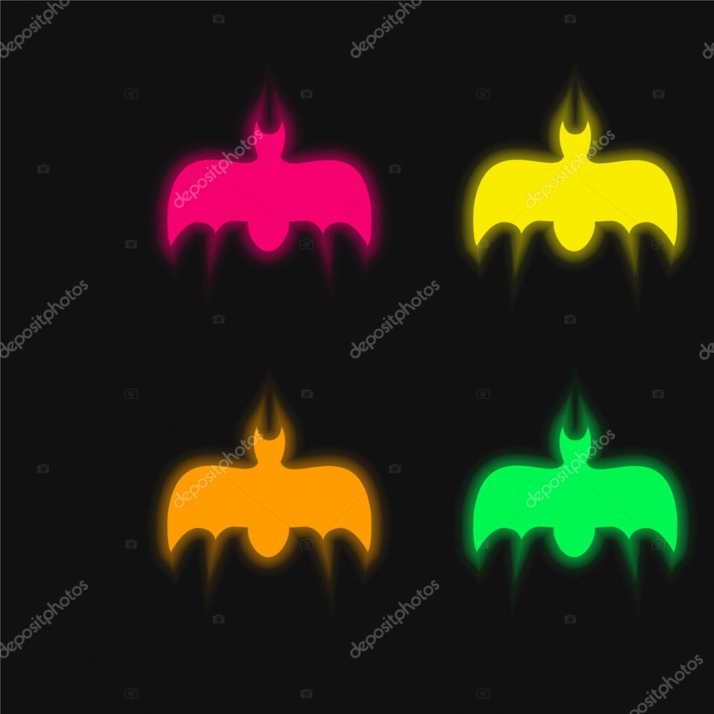 Bat With Open Wings four color glowing neon vector icon