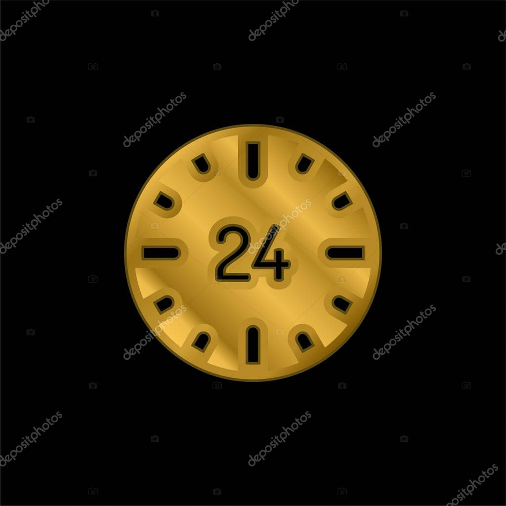 24 Hours gold plated metalic icon or logo vector