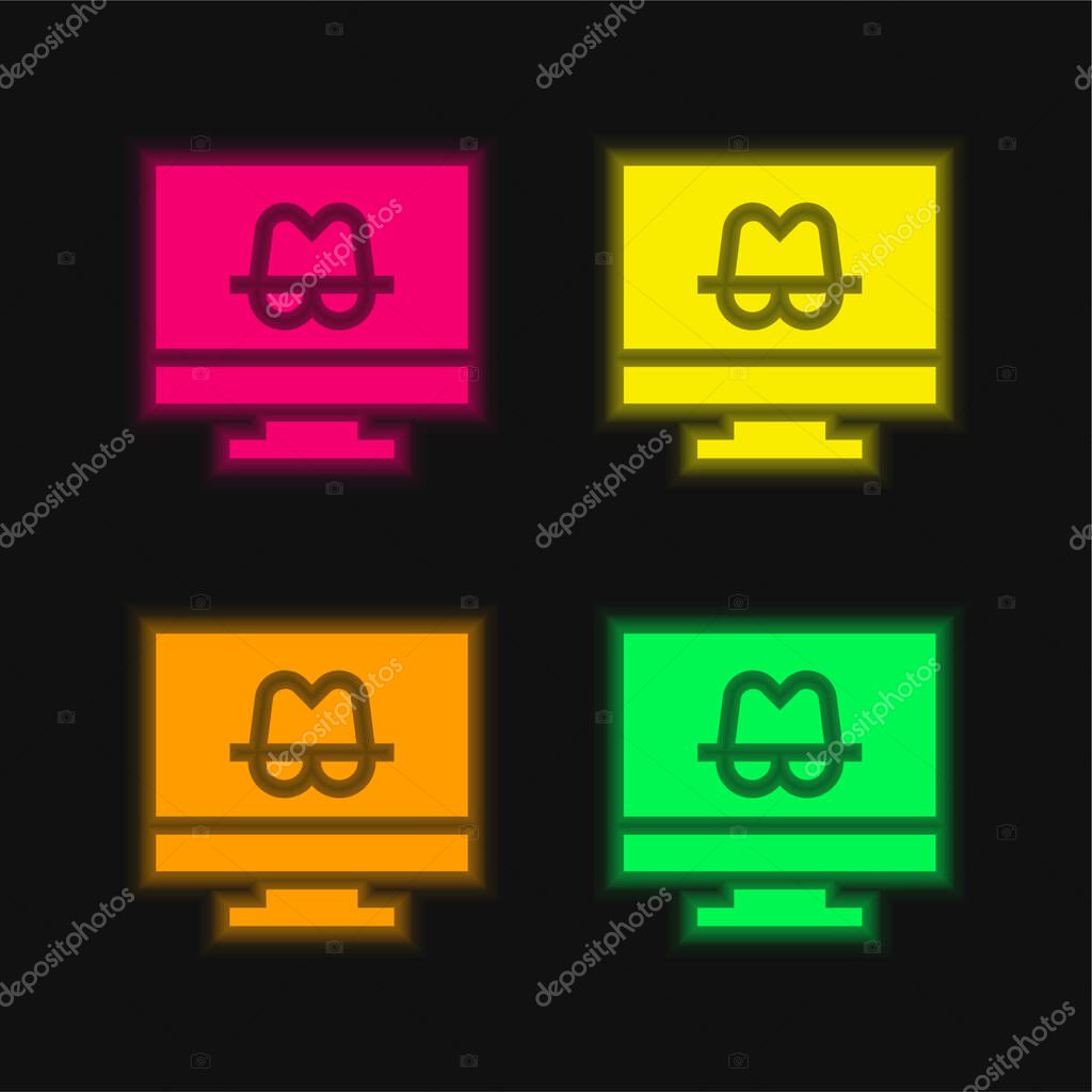 Anonymity four color glowing neon vector icon