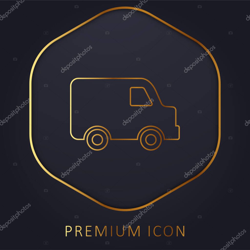 Black Delivery Small Truck Side View golden line premium logo or icon