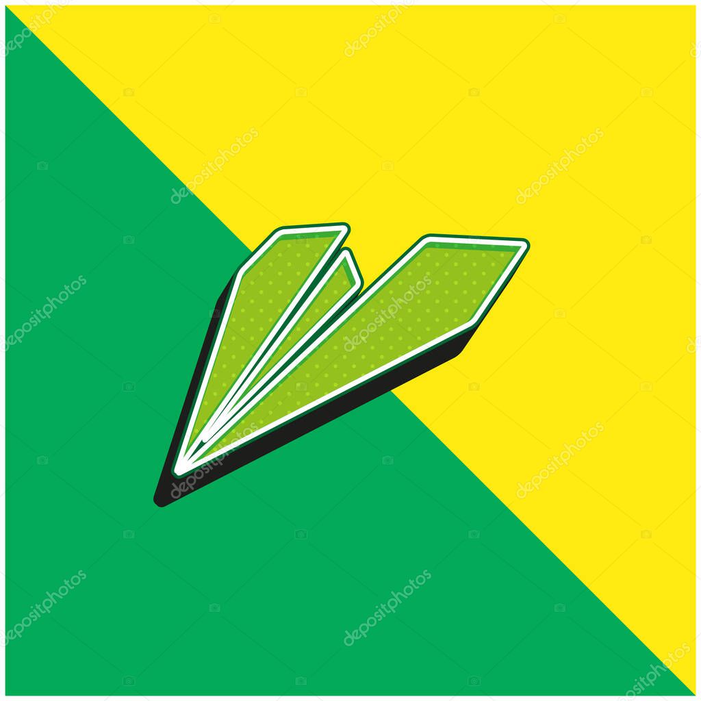Black Origami Plane Green and yellow modern 3d vector icon logo