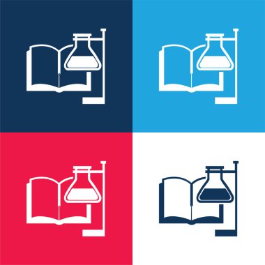 Kitap ve Test Tüpü Destekleyici mavi ve kırmızı en az dört renk simgesi seti