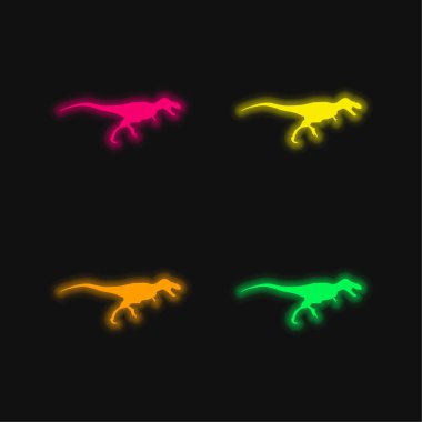 Albertosaurus Dinozor Tarafı Görünümü Şekil dört renk parlayan neon vektör simgesi