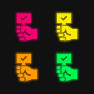 Açık arttırma dört renkli parlak neon vektör simgesi