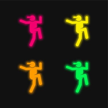 Breakdance dört renk parlayan neon vektör simgesi