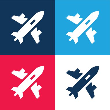Uçak mavi ve kırmızı dört renk minimal simge kümesi