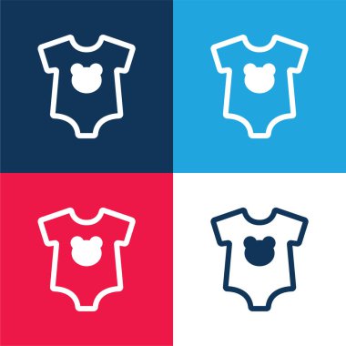 Bebek Şapşal Ayı Başlı Siluet Mavi ve Kırmızı Dört Renkli Minimum Simge