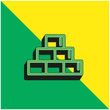 A Çemberinin İçindeki Tuğla Sembolü Yeşil ve Sarı Modern 3D vektör logosu