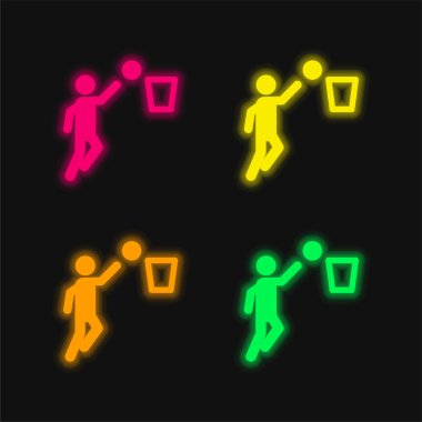 Basketbol dört renk parlayan neon vektör simgesi