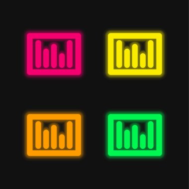 Çubuk Grafiksel dört renk parlayan neon vektör simgesi