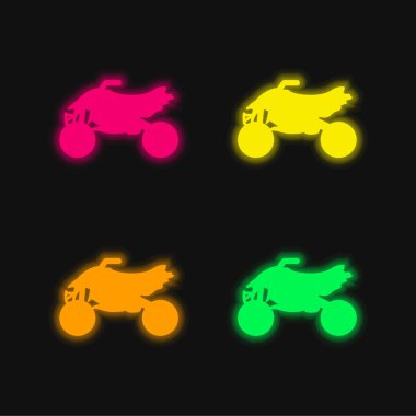 Tüm Arazi Aracı Motorsikleti 4 renkli parlayan neon vektör simgesi