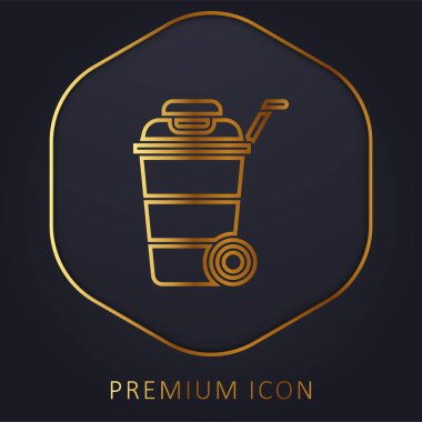 Çöp kutusu altın çizgi premium logosu veya simgesi