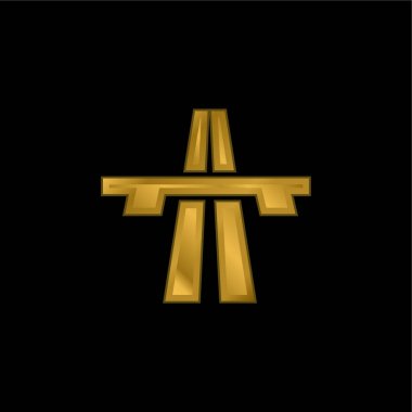 Bulvardaki Köprü Perspektif altın kaplama metalik simge veya logo vektörü