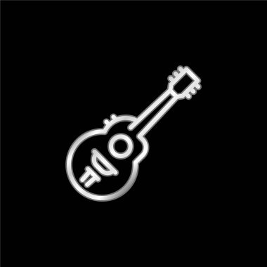Acoustic Guitar silver plated metallic icon clipart
