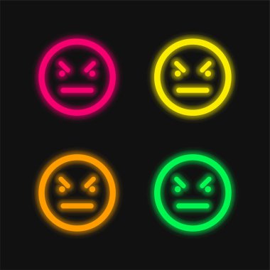 Bad Emoticon Square Face four color glowing neon vector icon clipart