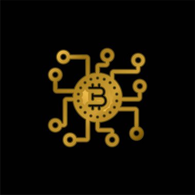 Bitcoin altın kaplama metalik simge veya logo vektörü