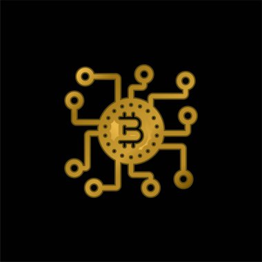 Bitcoin gold plated metalic icon or logo vector clipart