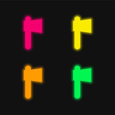 Battle Axe dört renk parlayan neon vektör simgesi