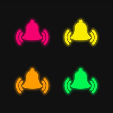 Alarm Bell Ringing four color glowing neon vector icon clipart