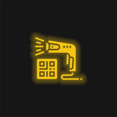 Barkod tarayıcı sarı parlayan neon simgesi