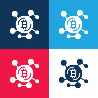 Bitcoin mavi ve kırmızı dört renk minimal simge kümesi