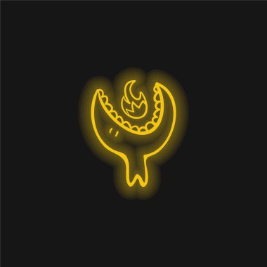 Büyük Cadılar Bayramı Canavarı Kafası Açık Ağzıyla Parlayan sarı bir neon ikonu yiyor