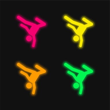 Breakdance dört renk parlayan neon vektör simgesi