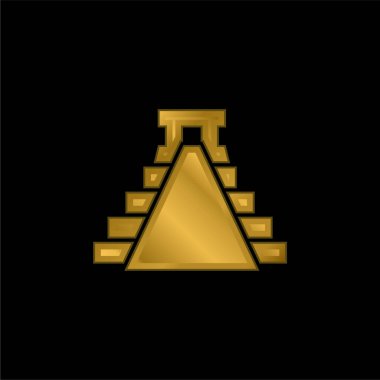 Ancient Mexico Pyramid Shape gold plated metalic icon or logo vector clipart