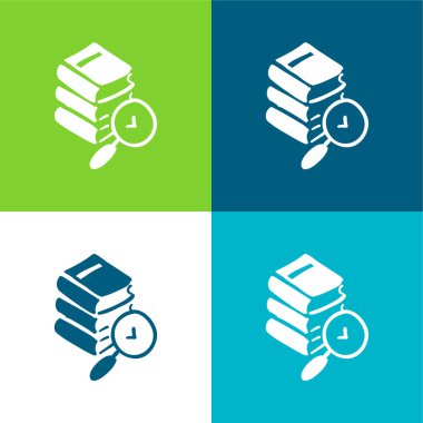 Kitaplar El Çizimi Yığını Düz Dört renk simgesi seti
