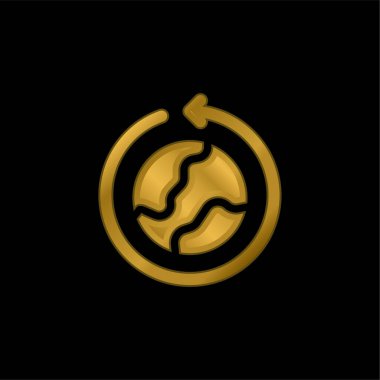 Dünya altın kaplama metalik ikon veya logo vektörü etrafında