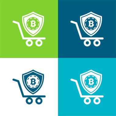 Bitcoin Güvenlik Alışveriş Kalkanı Sembol Düz 4 renk minimal simgesi