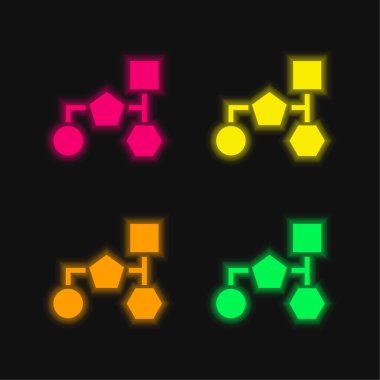 Block Scheme Of Basic Black Geometric Shapes four color glowing neon vector icon clipart