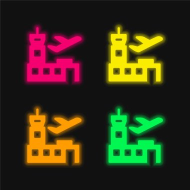 Havalimanı dört renk parlayan neon vektör simgesi